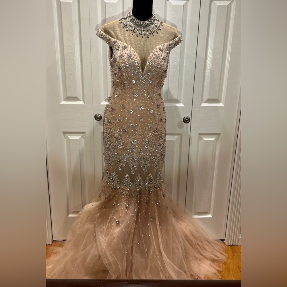 NWT Terani Couture Beaded Pink Gown